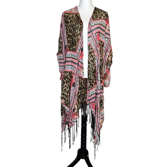 Ariat Womens Kimono Duster One Size Fringe Aztec Southwestern Boho Flowy Open - Picture 1 of 11